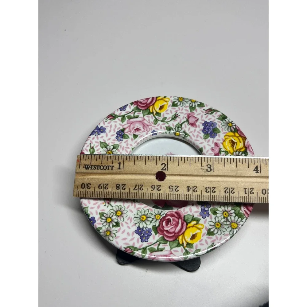 Carr Round Ceramic Floral Chintz Picture Frame Pink Yellow Purple 4 Inch